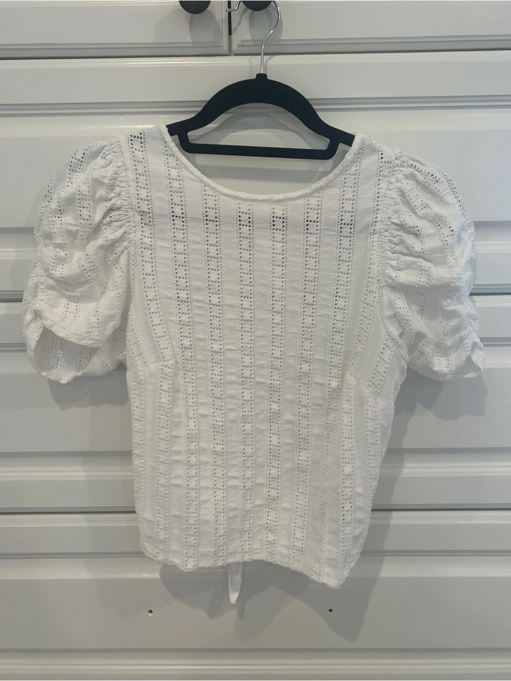 Free People White Eyelet Puff-Sleeve Top with Open Back